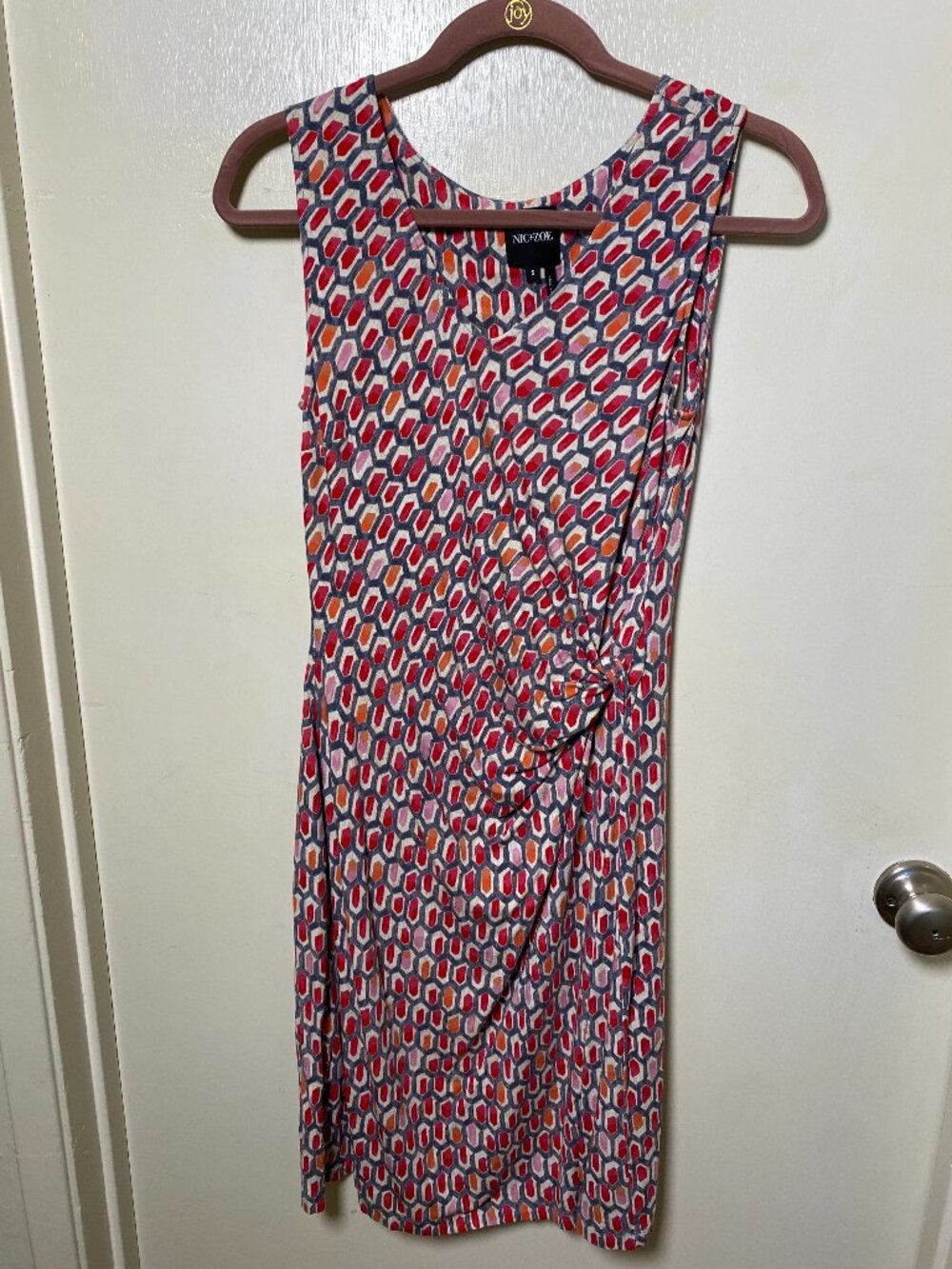 Nic + Zoe Sleeveless Geometric Print Ruched Sheath Dress Size Small